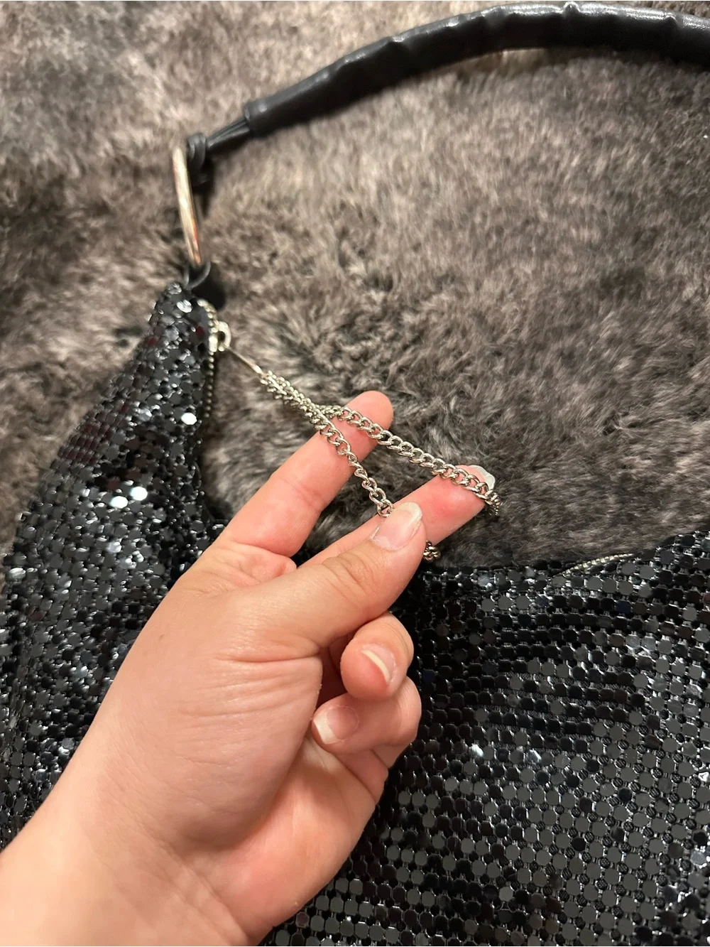 Y2K BEBE Black Metal Mesh Crescent Small Hobo Bag Mcbling Clubbing Bachlorette